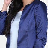 Women's Full sleeves Navy Blue Satin Jacket