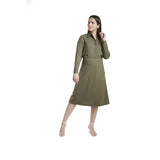 Comfort Fit Olive Green Poly Moss A Line Skirt Suit