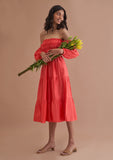 Red midi puff sleeves dress 
