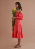 Red midi office dress 