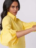 Yellow Statement Office Wear Puff Sleeve Shirt