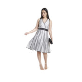 Silver Grey Dupioni Piping Details Ladies Party Dress