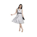 Silver Grey Dupioni Piping Details Ladies Party Dress