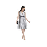 Silver Grey Dupioni Piping Details Ladies Party Dress