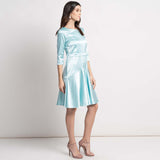 Power Sutra Blue Satin Fit & Flare Women's Evening Party Dress