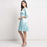 Power Sutra Blue Satin Fit & Flare Women's Evening Party Dress