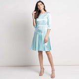 Power Sutra Blue Satin Fit & Flare Women's Evening Party Dress