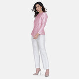 Regular fit White & Pink Dupion Pant Suit