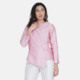 Regular fit White & Pink Dupion Pant Suit