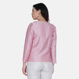 Regular fit White & Pink Dupion Pant Suit