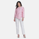 Regular fit White & Pink Dupion Pant Suit