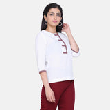 Workwear White Check Detail Cotton Top