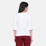 Workwear White Check Detail Cotton Top