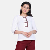 Workwear White Check Detail Cotton Top