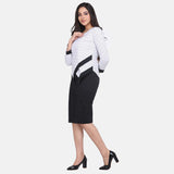White Geometric Pattern Patch Detail Cotton Top for Ladies
