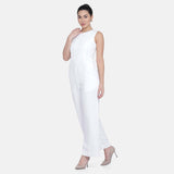 White Poly Crepe Lined Jumpsuit for Women