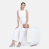 White Poly Crepe Lined Jumpsuit for Women