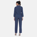 Yale Blue Poly Crepe Ladies Office Pant Suit