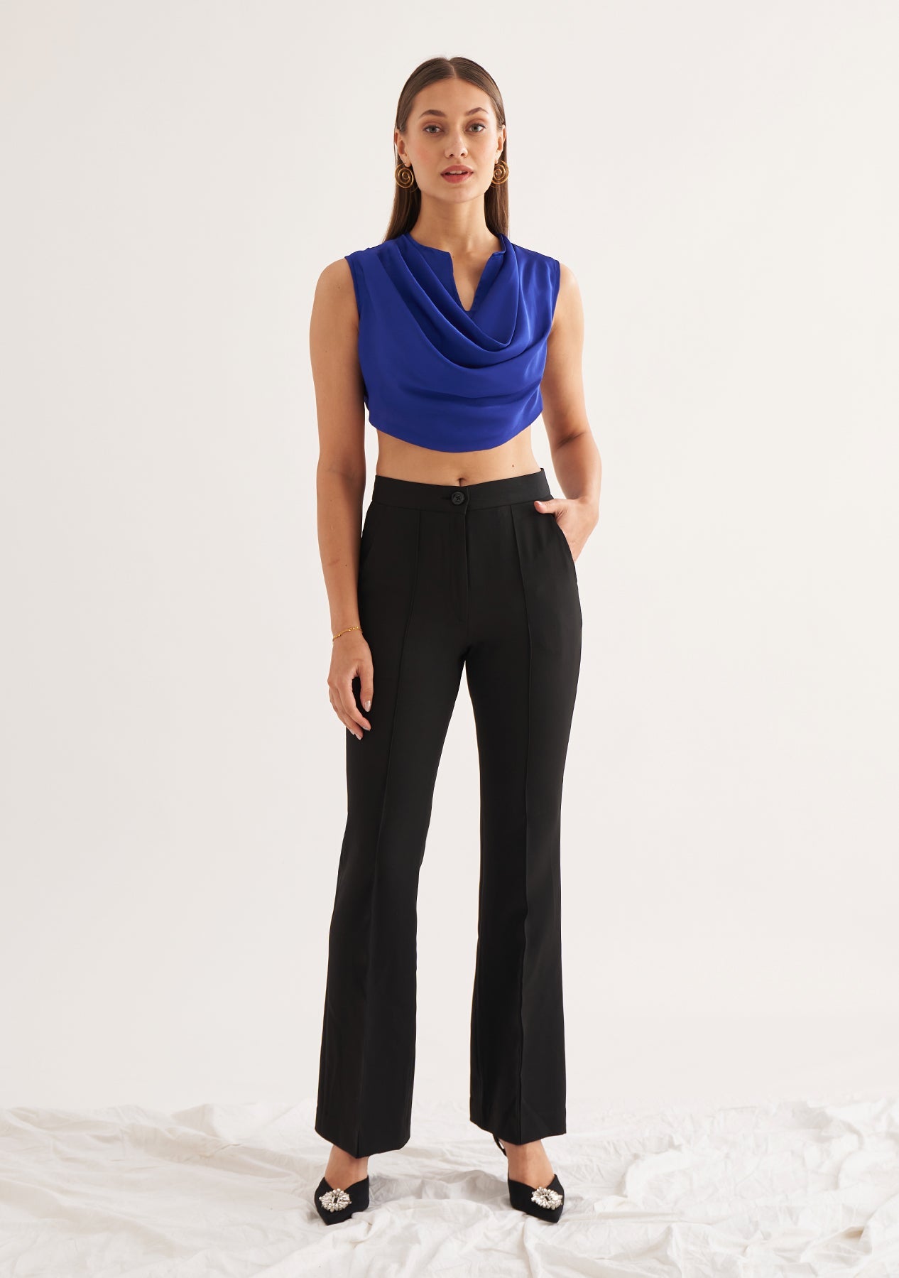 Hi-rise Cropped Straight-Leg Maternity Pants - Black